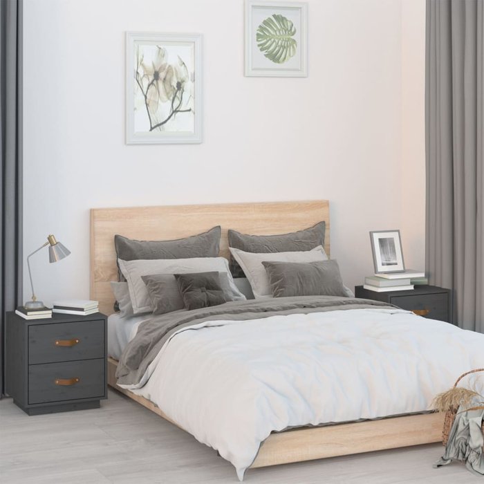 Maison exclusive - mesitas de noche 2 uds madera maciza pino gris 40x34x45 cm