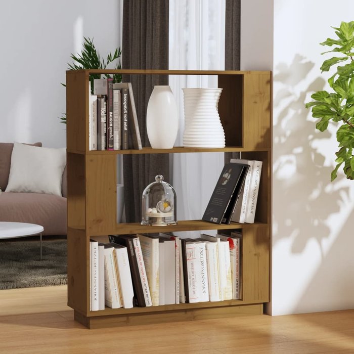 Librería/separador marrón miel 80x25x101 cm madera maciza
