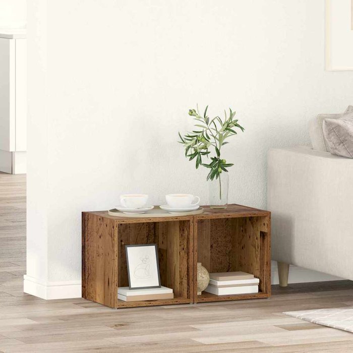 Conjunto de tv de 2 piezas, madera antigua, 37 x 35 x 37,5 cm