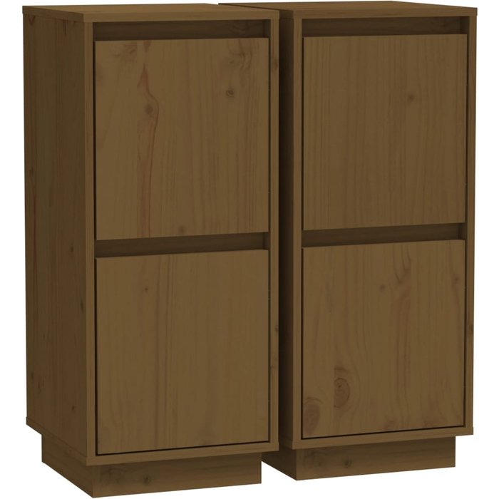 Aparador 2 uds madera maciza de pino marrón miel 31,5x34x75 cm - comfortxl