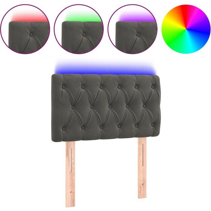 Cabecero cama - mueble cabecero con led de terciopelo gris oscuro 80x7x78/88 cm
