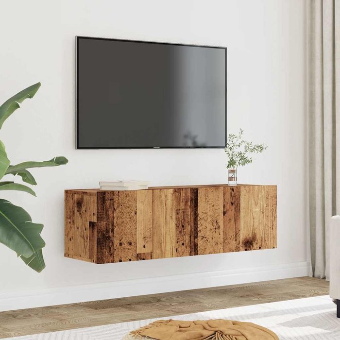 Muebles de tv de pared, 2 piezas, madera envejecida, 100x30x30 cm
