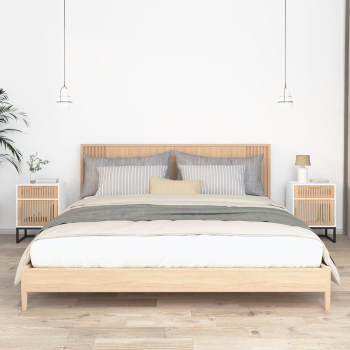 Vidaxl mesitas de noche 2 uds hierro y madera blanco 40x30x55,5 cm