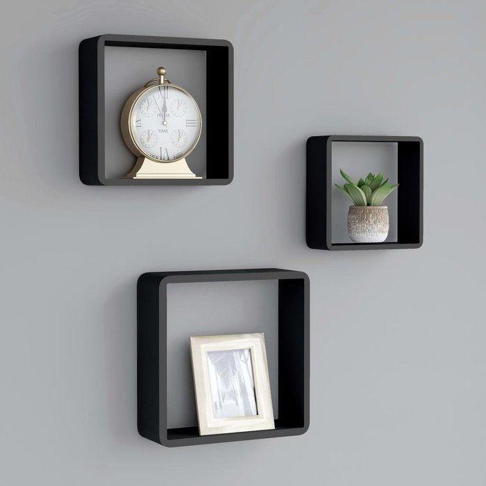 Estantes de pared en forma de cubo 3 piezas mdf negro