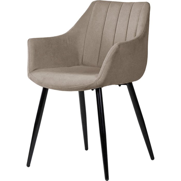 Silla nola con reposabrazos, patas negras y asiento taupe.