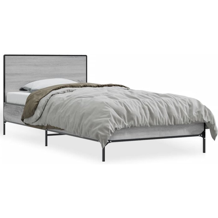 Estructura de cama de madera laminada metálica gris sonoma 75x190 cm — comfortxl