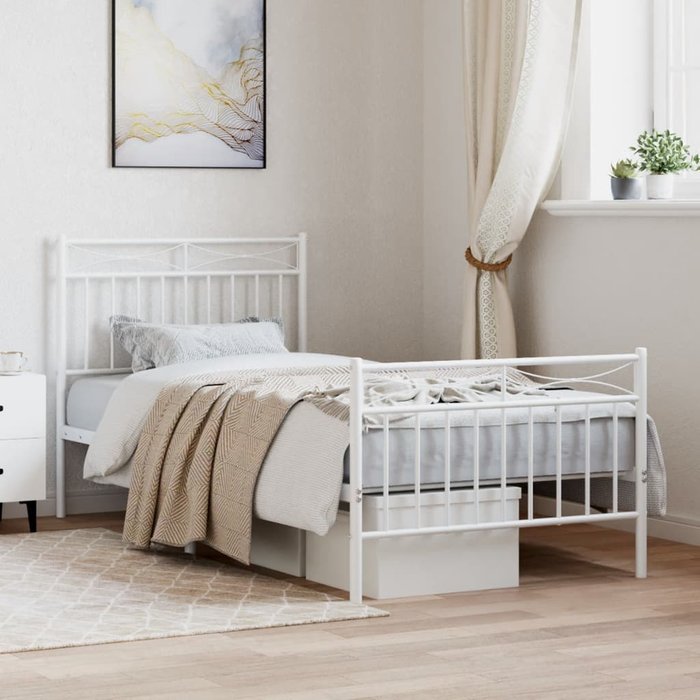 Vidaxl estructura cama metal con cabecero y pie cama blanca 90x190 cm