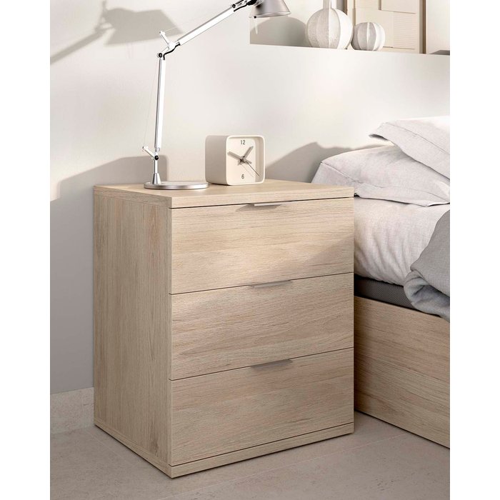 Mesita de noche con 3 cajones rio, roble natural - homekit