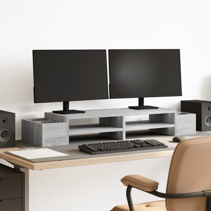 Soporte para monitor con almacenamiento de madera de ingeniería gris sonoma