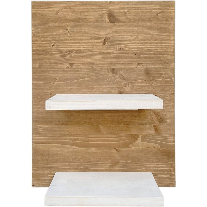 Mesita de noche flotante en tono roble con baldas en tono blanco