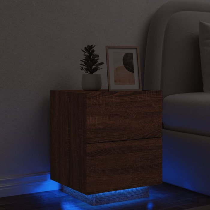 Vidaxl mesita de noche con luces led madera de ingeniería roble marrón