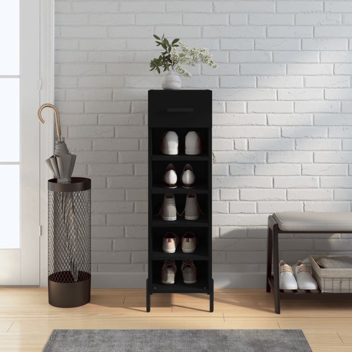 Zapatero negro 30x35x105 cm de madera contrachapada
