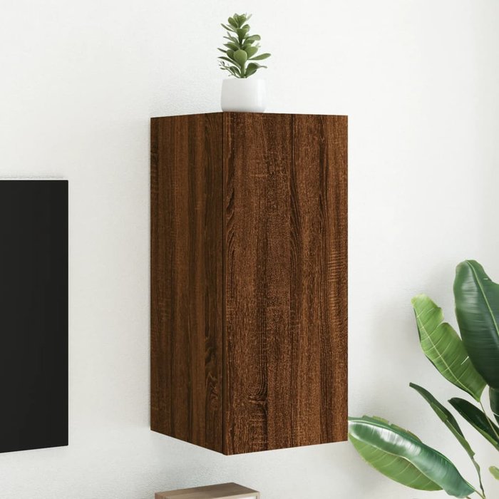Mueble de tv de pared con luces led roble marrón 30,5x35x70 cm - comfortxl
