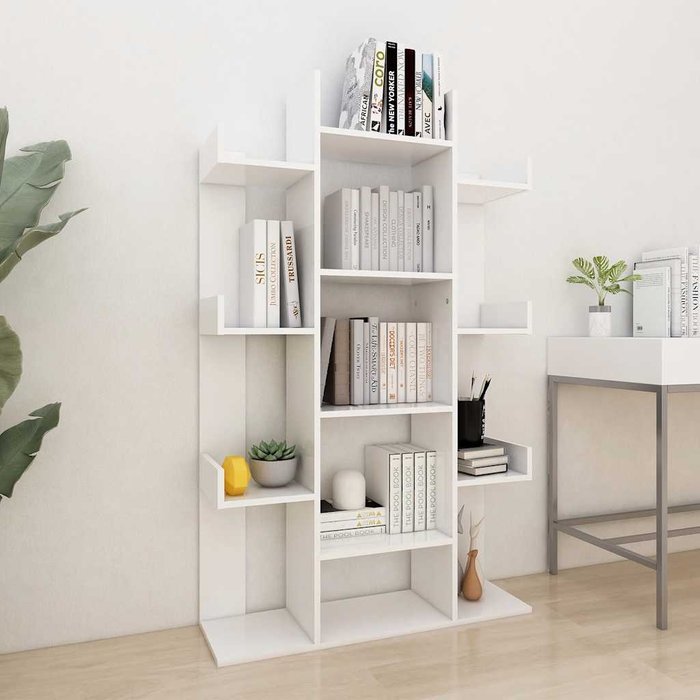 Librería blanca de 86 x 25,5 x 140 cm, de madera de ingeniería. - pangivo