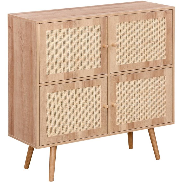 Cómoda infantil con efecto madera de 4 puertas natural - 80x30x80 cm