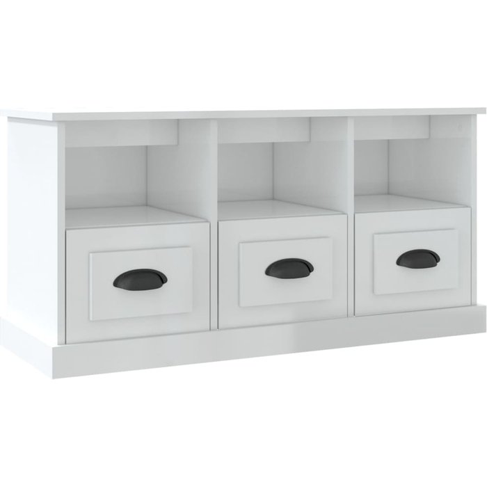 Mueble de tv madera contrachapada blanco brillo 100x35x50 cm - comfortxl