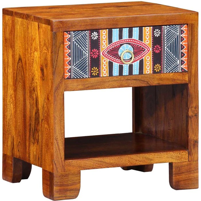 Aparador multicolor de 40 x 35 x 45 cm, madera maciza de acacia.