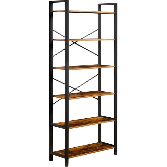 Librería industrial con 6 estantes de madera y metal 80x30x186 cm