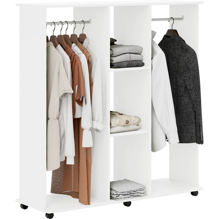 Armario abierto blanco 120x40x128cm con 2 barras y 3 estantes para dormitorio