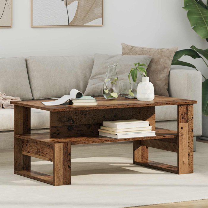 Mesa de centro, madera reciclada, 90 x 50 x 40 cm, madera de ingeniería.