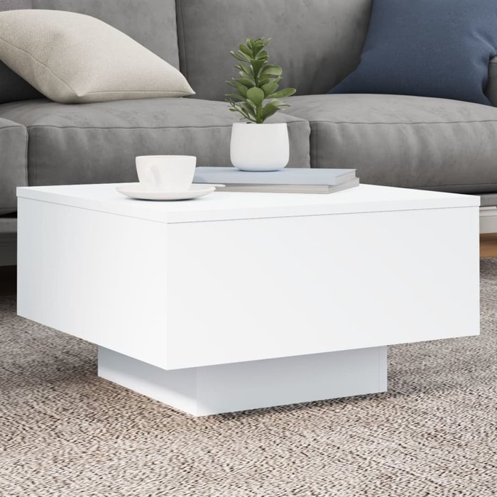 Mesa de centro con luces led blancas, 55x55x31 cm