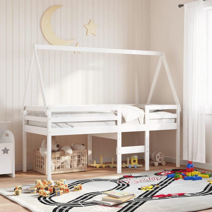Techo para cama infantil blanco 199x80,5x88cm madera maciza de pino