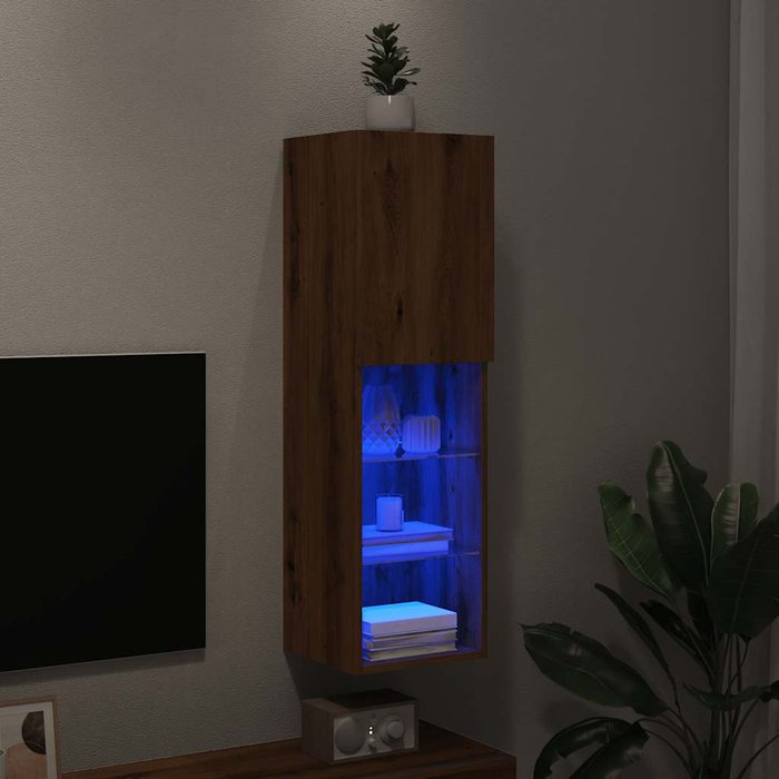 Maison exclusive - mueble para tv con luces led roble artesanal 30,5x30x102 cm