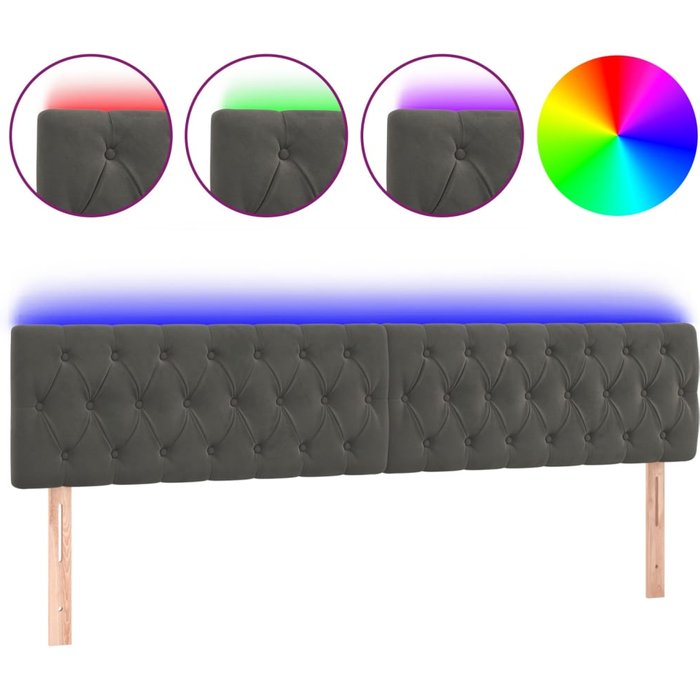 Cabecero cama - mueble cabecero con led de terciopelo gris oscuro 200x7x78/88 cm