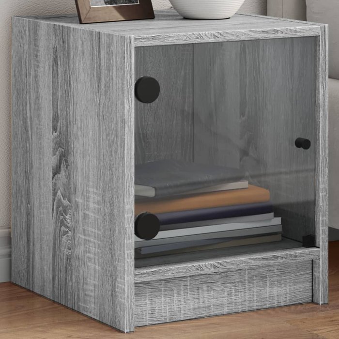 Mesitas de noche y puertas de cristal 2ud sonoma gris 35x37x42cm