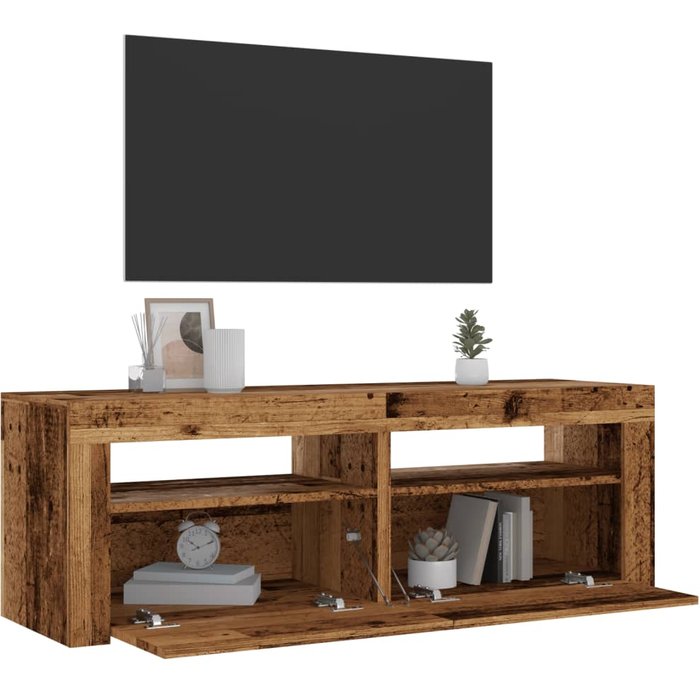 Maison exclusive - mueble tv luces led madera ingeniería envejecida 120x35x40 cm