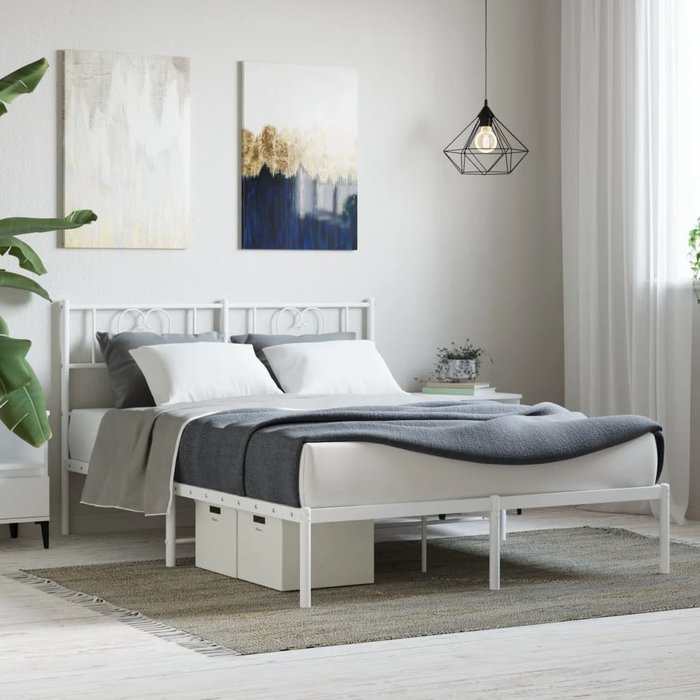 Vidaxl estructura de cama de metal con cabecero blanca 135x190 cm
