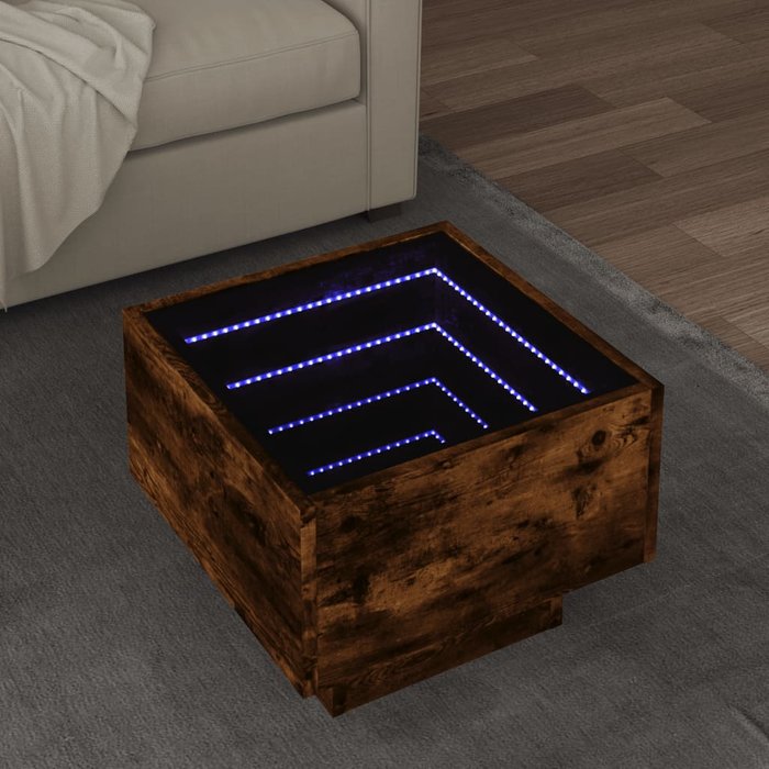 Mesa auxiliar y led roble ahumado 40x40x30 cm madera contrachapada