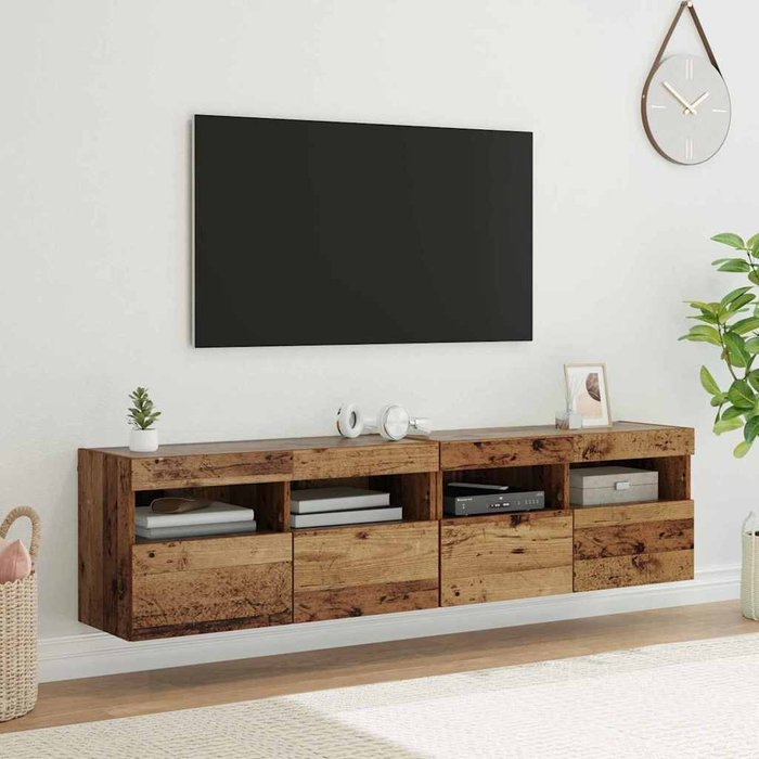 Muebles de tv de pared, 2 piezas, madera antigua, 80 x 30 x 40 cm