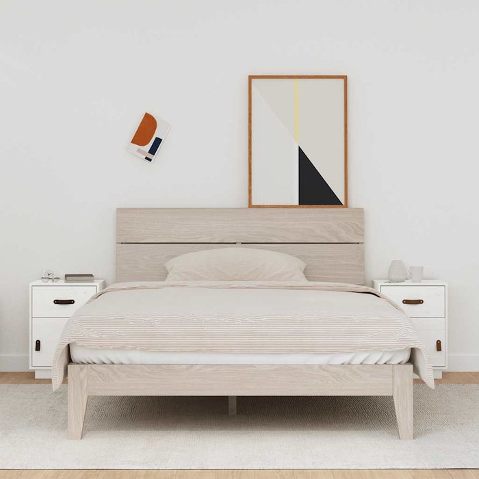 Mesitas de noche de 2 piezas, blancas, 40x34x55 cm, madera maciza de pino.