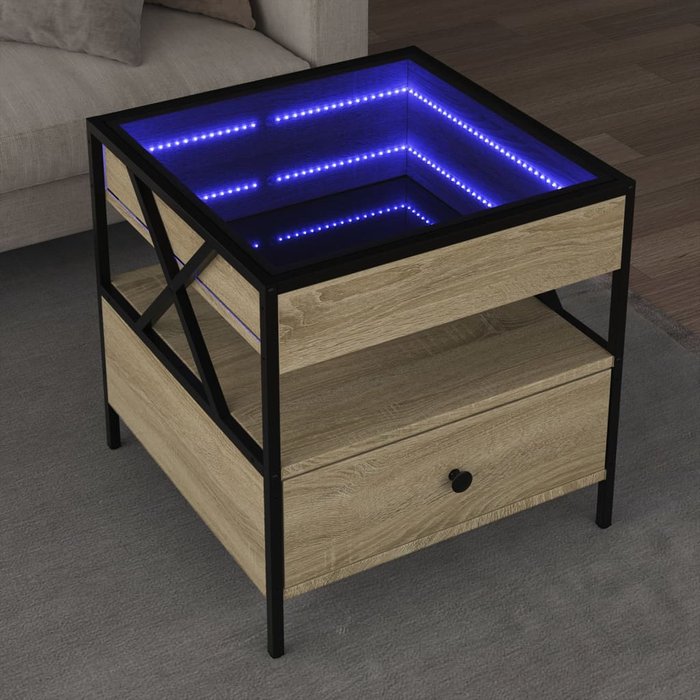 Mesa de centro infinity con iluminación led, roble sonoma, 50x50x51 cm