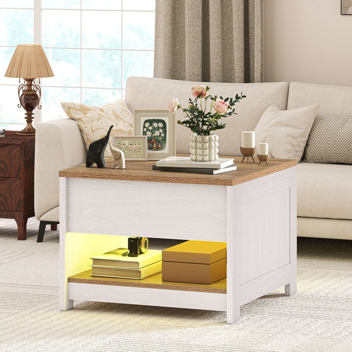 Mesa de centro balconera elevable-60x60x45cm-beige+blanco