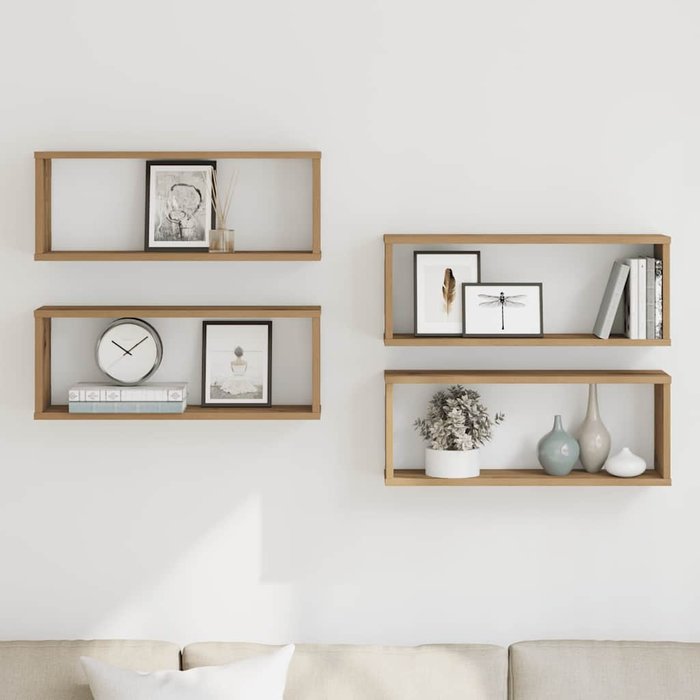 Estantería de pared cúbica de 4 piezas, roble artesanal, 60x15x23 cm
