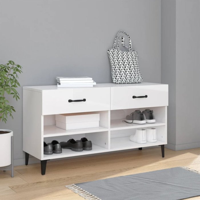 Vidaxl mueble zapatero madera contrachapada blanco brillo 102x35x55 cm