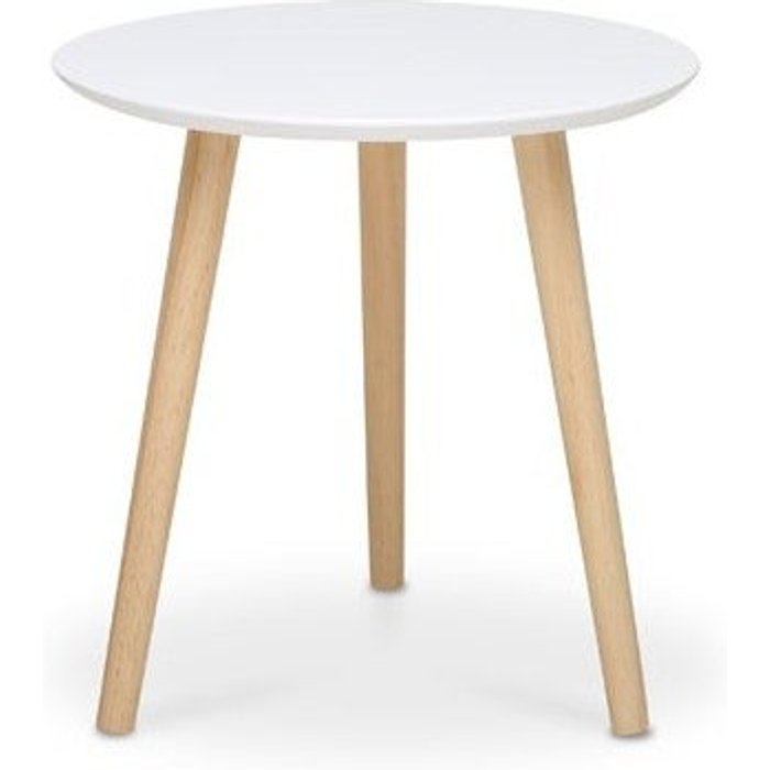 Mesita redonda blanca con 3 pies en madera de pino diam.48xh.45 cm