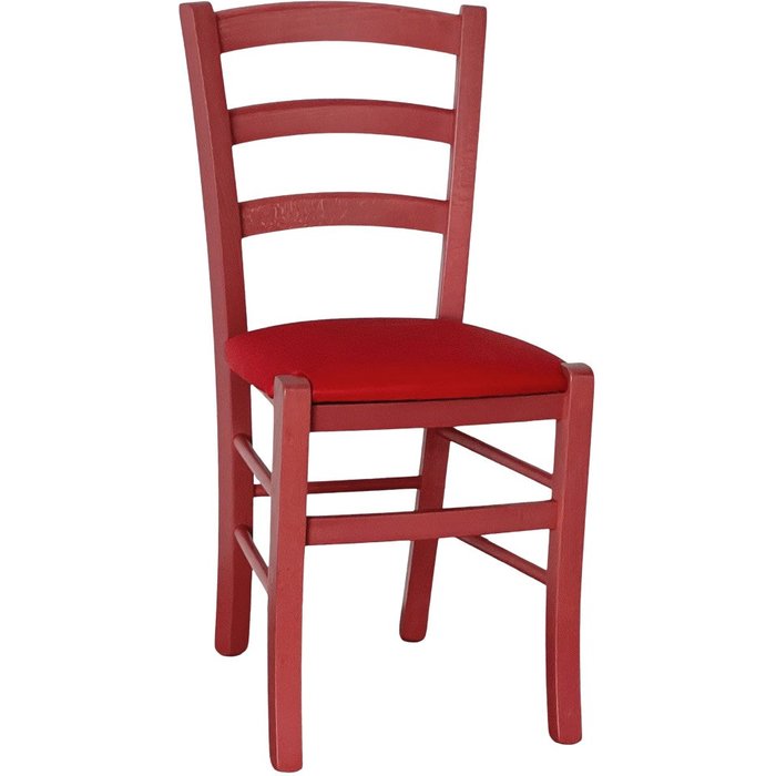 Silla venecia roja de madera con asiento en símil piel roja