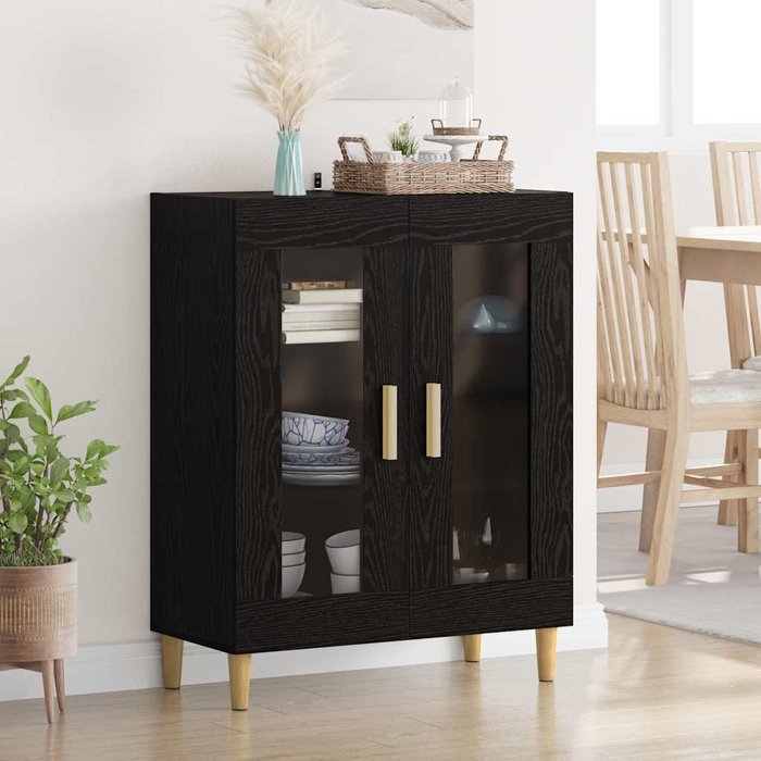 Aparador de roble negro de 69,5 x 34 x 90 cm, fabricado en madera de ingeniería.