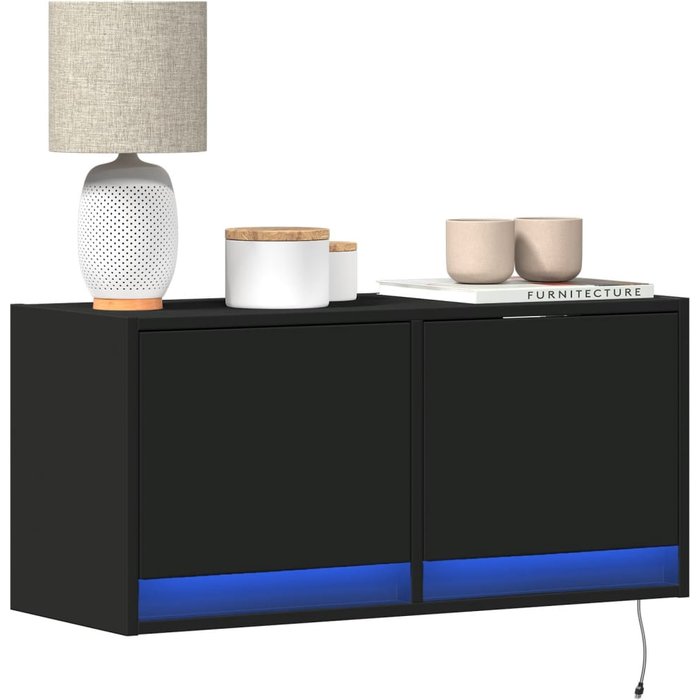 Mueble tv de pared con luces led negro 80x31x35 cm