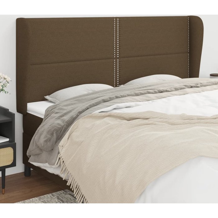 Cabecero con orejas de tela marrón oscuro 203x23x118/128 cm vidaxl