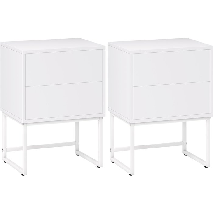 Mesitas de noche homcom mdf, acero blanco 40x30x55 cm 831-993v00wt