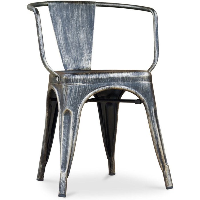 Silla industrial con reposabrazos de acero envejecido brillante poka - alta gama