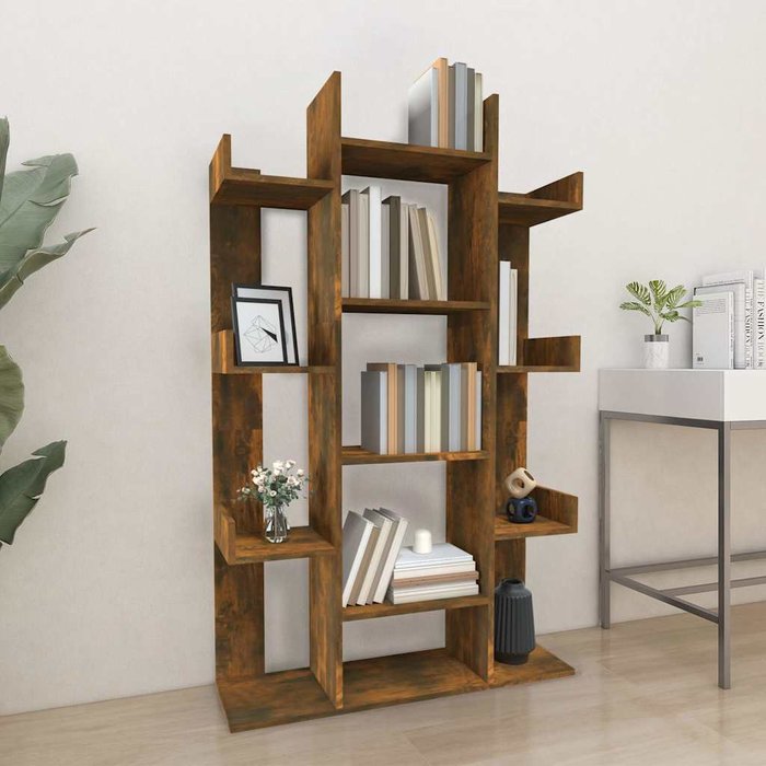 Librería de roble ahumado de 86 x 25,5 x 140 cm. madera de ingeniería. - pangivo
