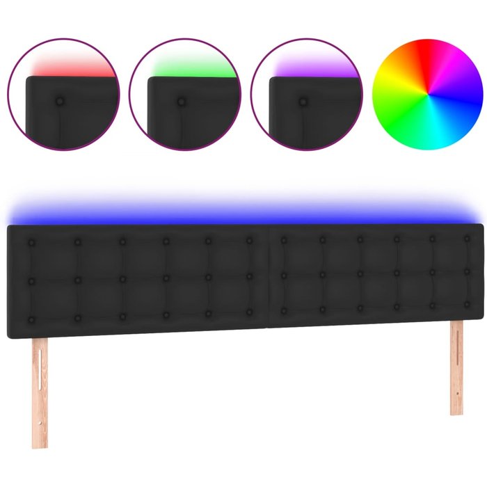 Cabecero con led en símil piel negra 160x5x78/88 cm - comfortxl