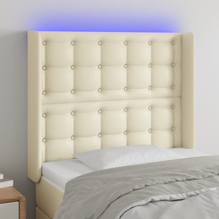 Maison exclusive - cabecero con led cuero sintético color crema 93x16x118/128 cm