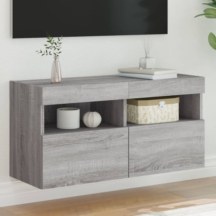 Maison exclusive - mueble de tv de pared con luces led gris sonoma 80x30x40 cm