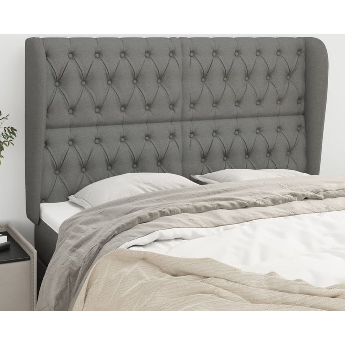 Cabecero con orejas de tela gris oscuro 147x23x118/128 cm